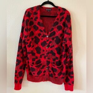 Red leopard cardigan